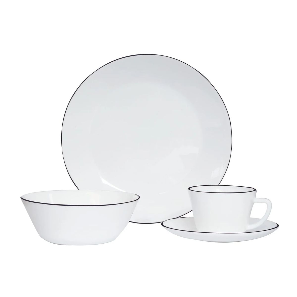 HOME ELEMENTS - Vajilla Vitrocerámica 4 puestos 16 piezas Borde Negro