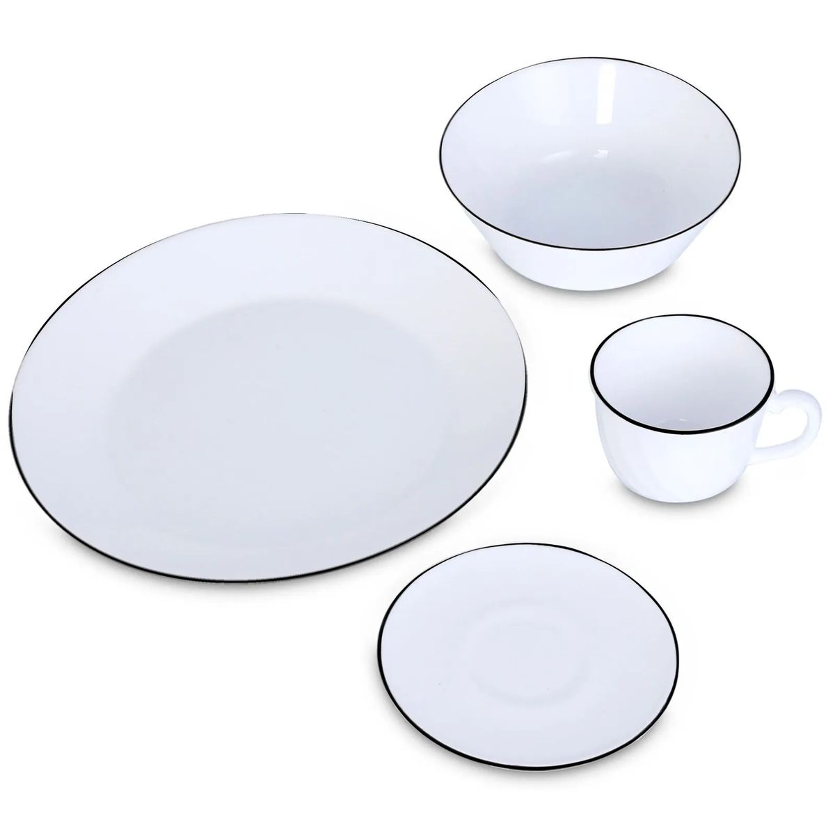 HOME ELEMENTS - Vajilla Vitrocerámica 4 puestos 16 piezas Borde Negro