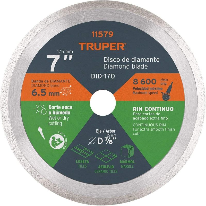 GENERICO - Disco de diamante de 7" x 2.2 mm rin continuo Truper