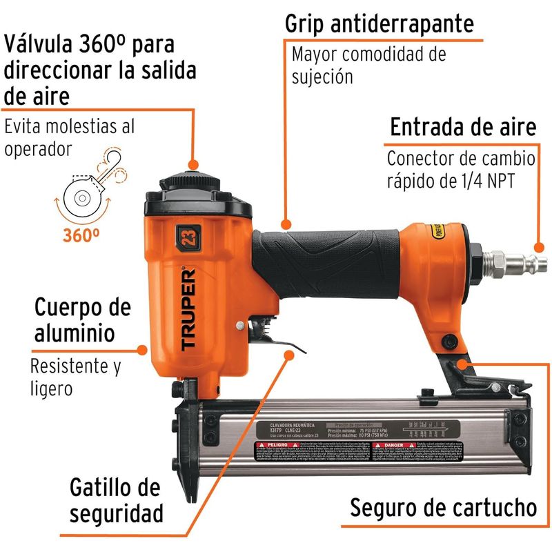 GENERICO - Clavadora neumática, profesional calibre 23 Truper