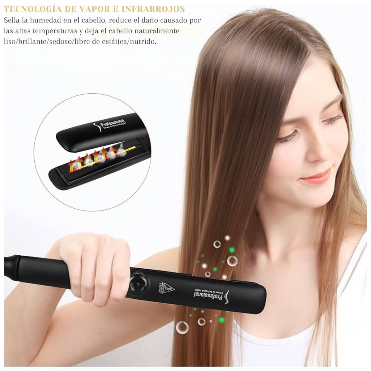 AMERICAN GENERICS - Plancha Para Cabello Profesional 2 En 1 Con Infrarrojo 110v