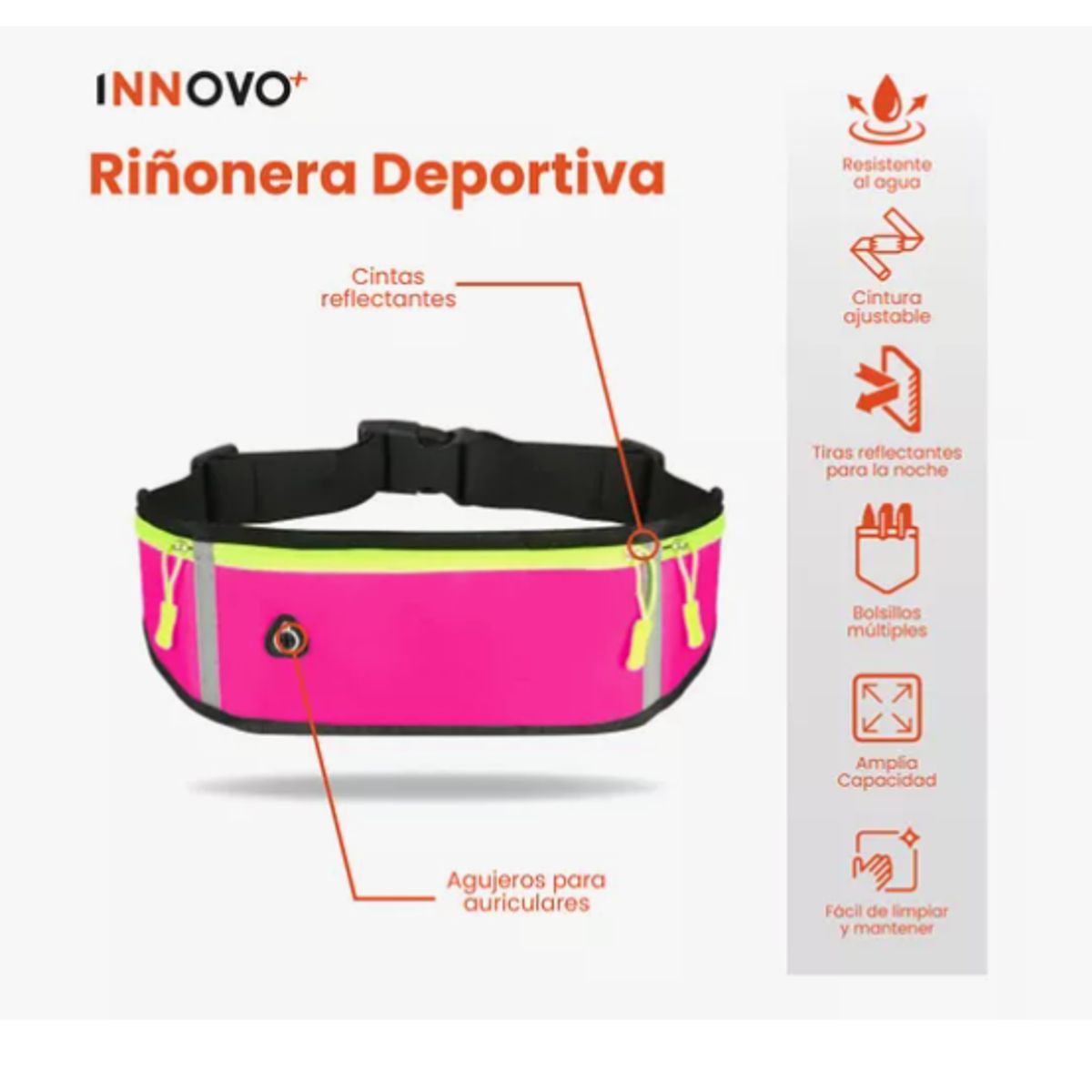 INNOVA - Bolso Canguro Para Deportistas Impermeable Rosa Innovo Fit