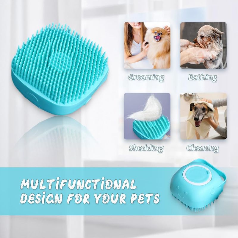 GENERICO - Cepillo de baño de silicona suave para mascotas champú para aseo de mascotas dispensador de masaje para perros y gatos de pelo corto y largo azul + rosa