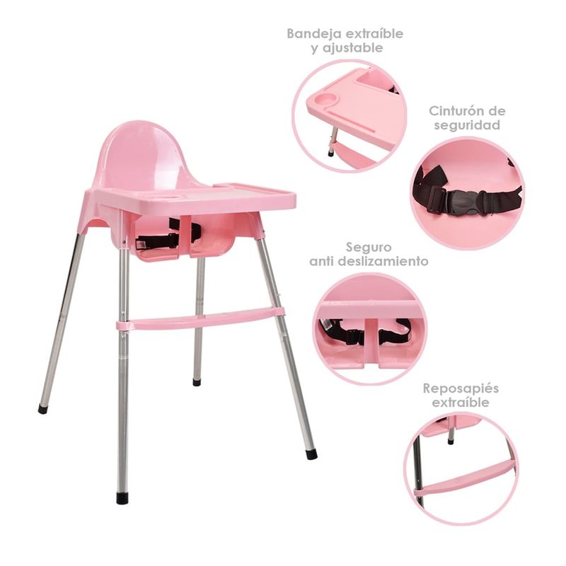 HAPPY BABY - Silla Comedor Bebe 2 en 1 Kloe de Happy Baby Rosa