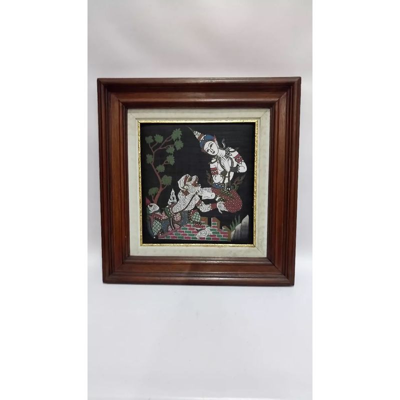 GENERICO - Cuadro Antiguo Hindu Bordado Marco Madera Cedro