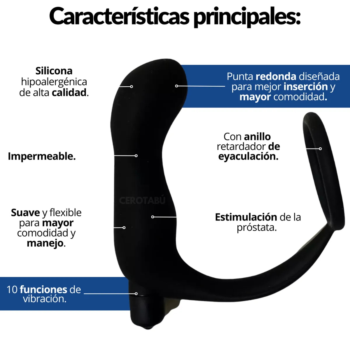 GENERICO - Masajeador Prostático Plug Anal Vibrador Con Anillo Retardante