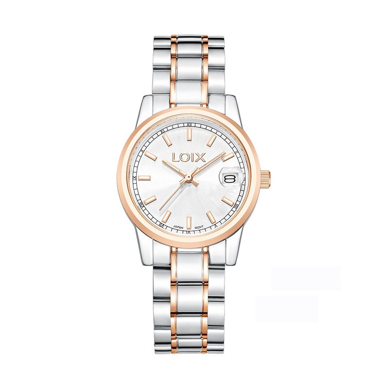LOIX - Reloj mujer L1286-3 Plateado con oro rosa tablero blanco