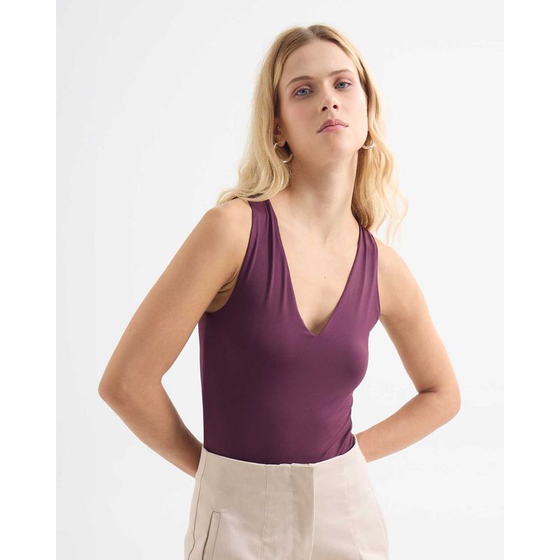 SEVEN SEVEN - Camiseta Para Mujer Manga Sisa Cuello V Color Vino Marca Seven Seven #28096267