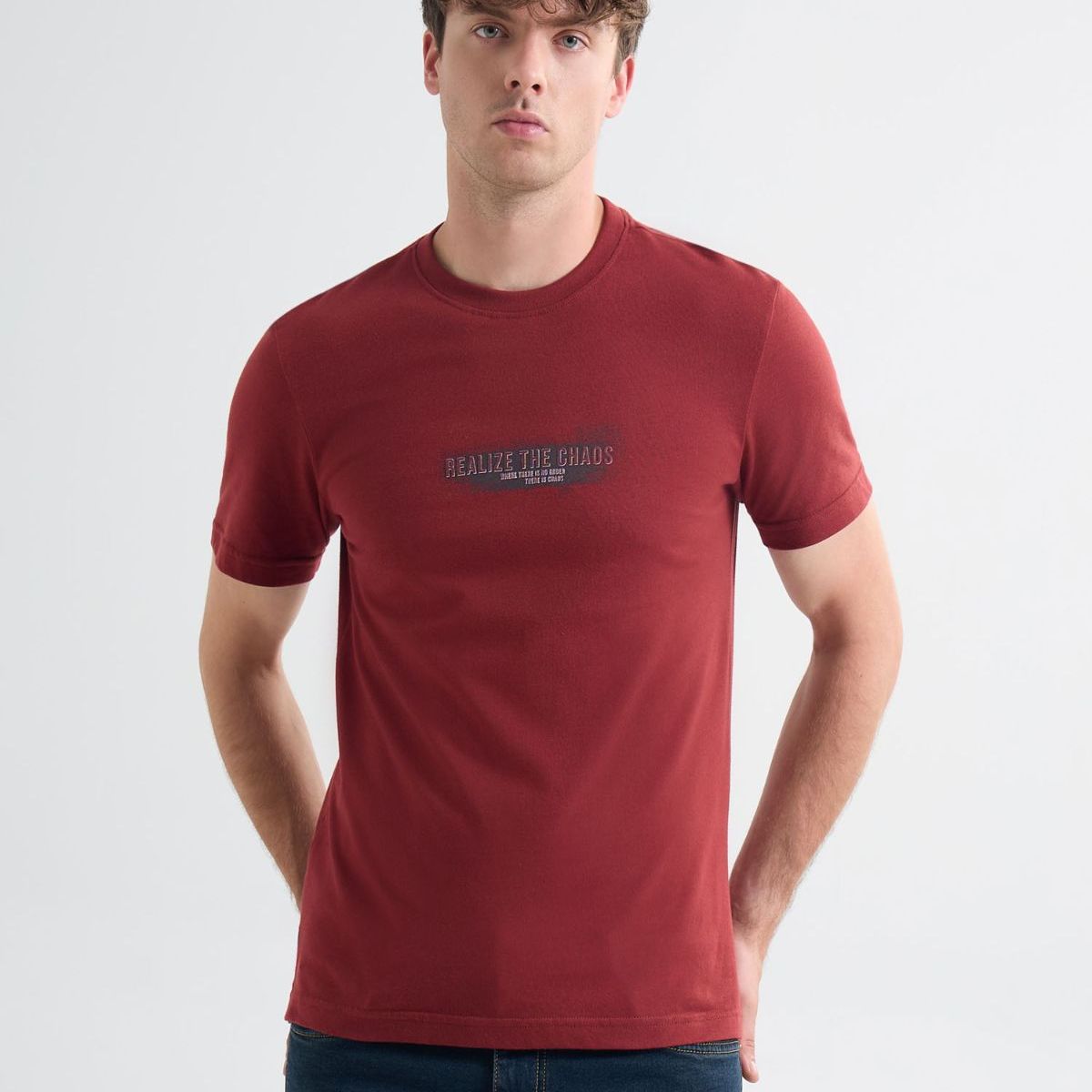 SEVEN SEVEN - Camiseta Estampado Con Desgastes  Para Hombre Rojo Seven Seven