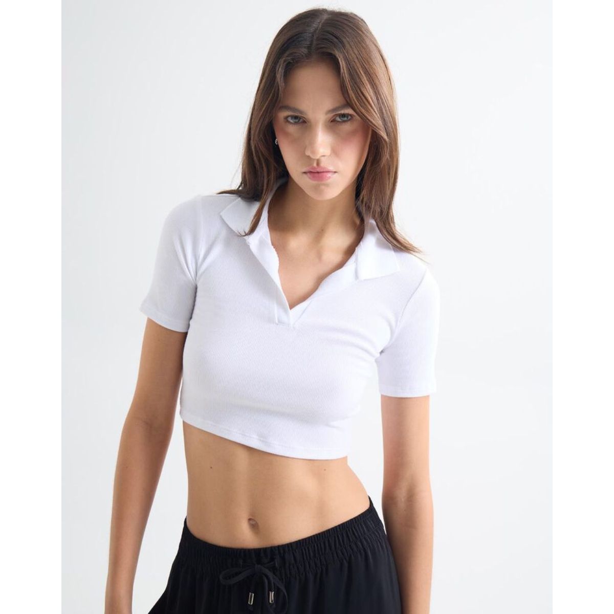 SEVEN SEVEN - Polo Cropped En Rib  Para Mujer Blanco Seven Seven