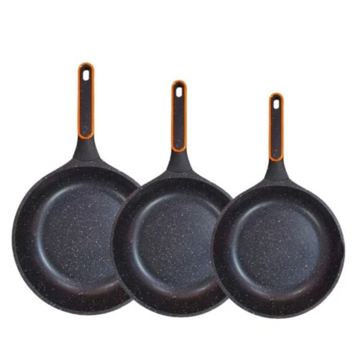 SWISSHOME - Sartenes En Marmol Swiss Home X 3 Con Tapa De Vidrio