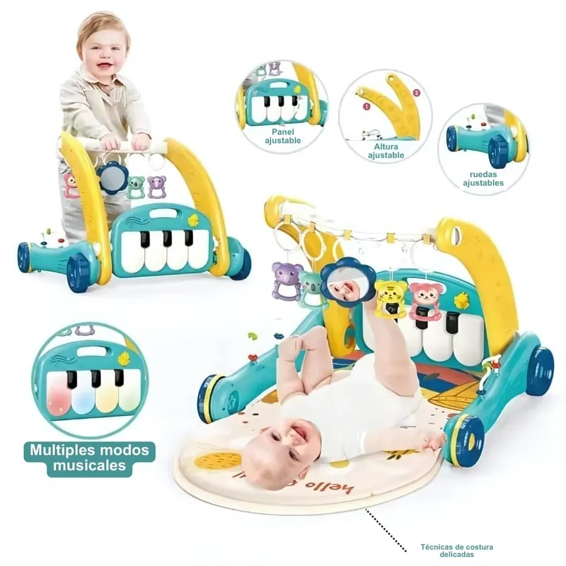 AMERICAN GENERICS - Gimnasio Bebe Piano Musical 2 En 1 Y Andadera Caminador