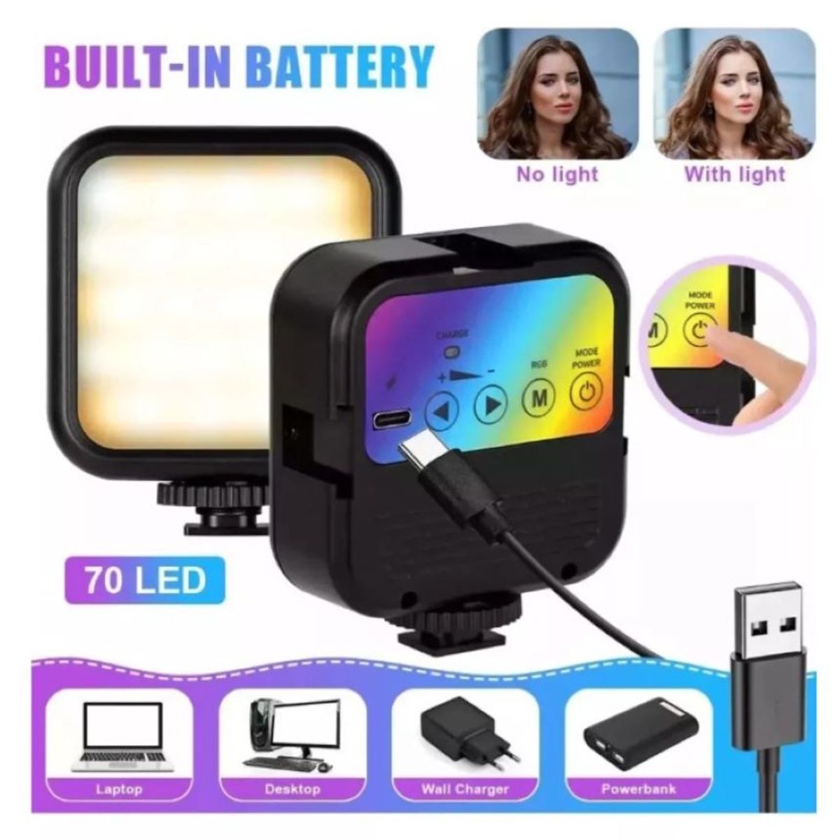 ZHOPI CO - Luz Led Celular Camara Video RGB Portable Spot Recargable