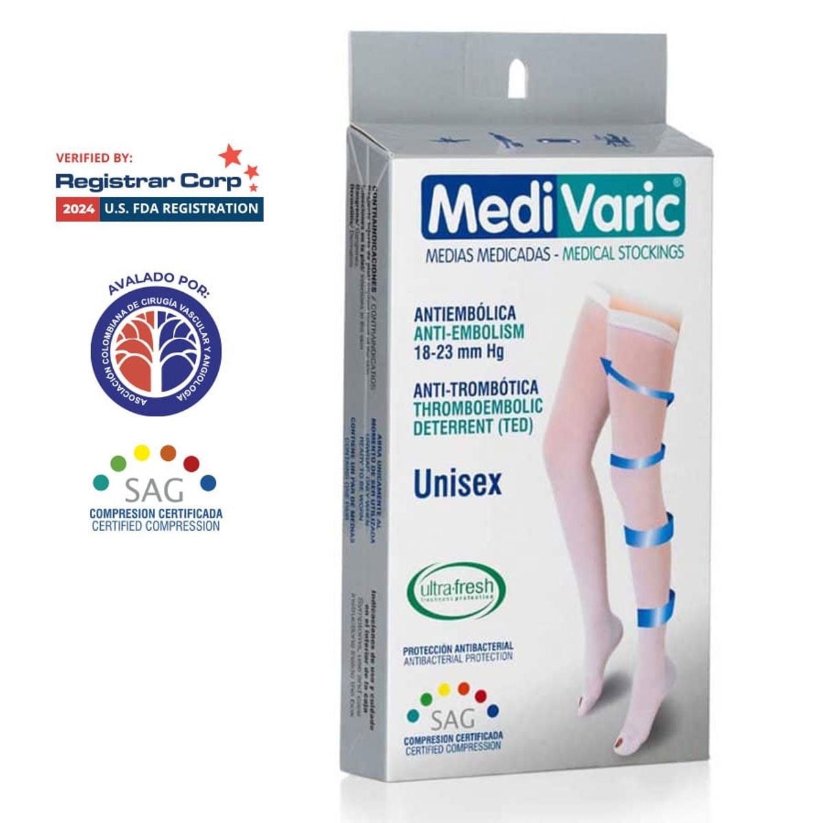 MEDI VARIC - Medias Antiembólicas Muslo Blanco 18-23mmHg