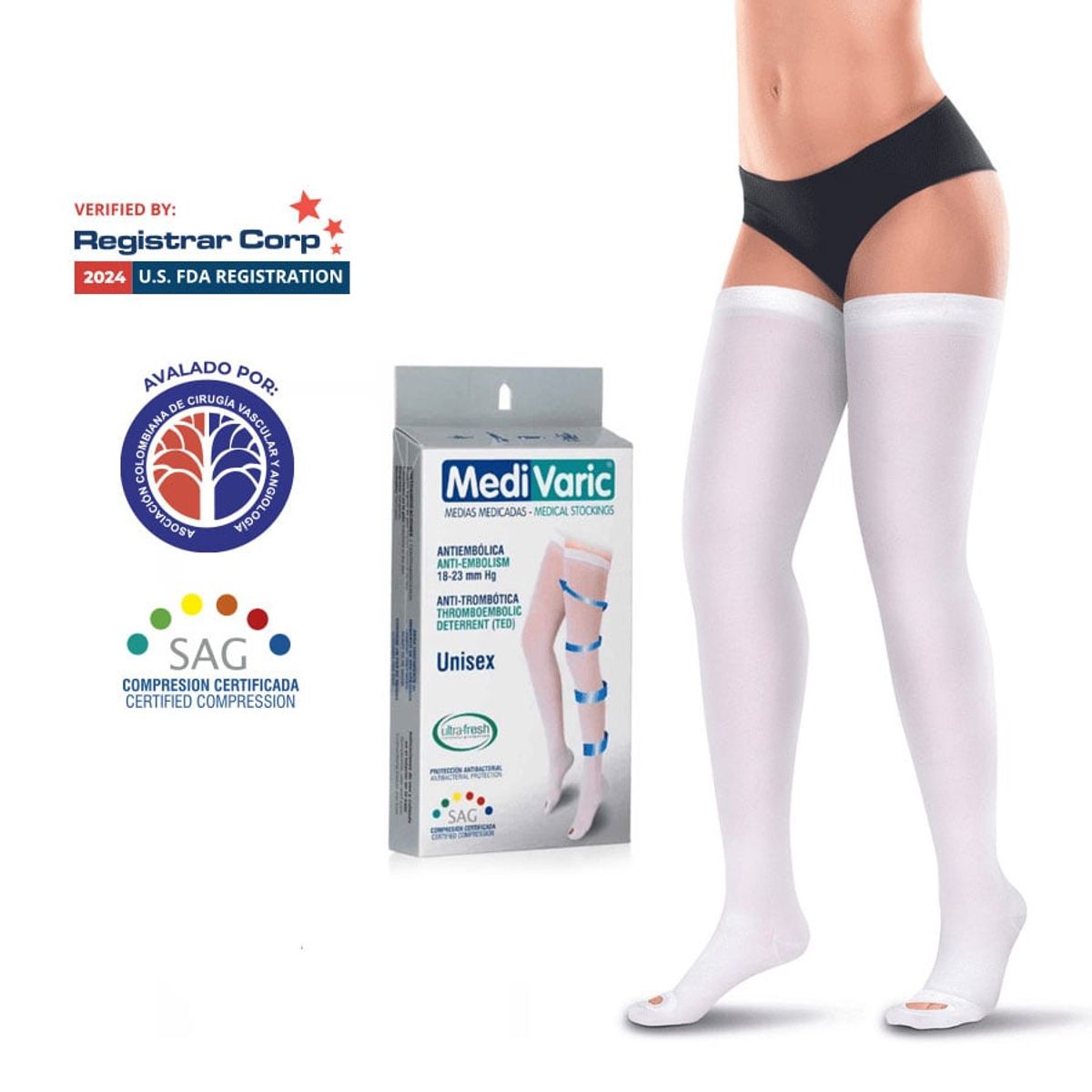 MEDI VARIC - Medias Antiembólicas Muslo Blanco 18-23mmHg