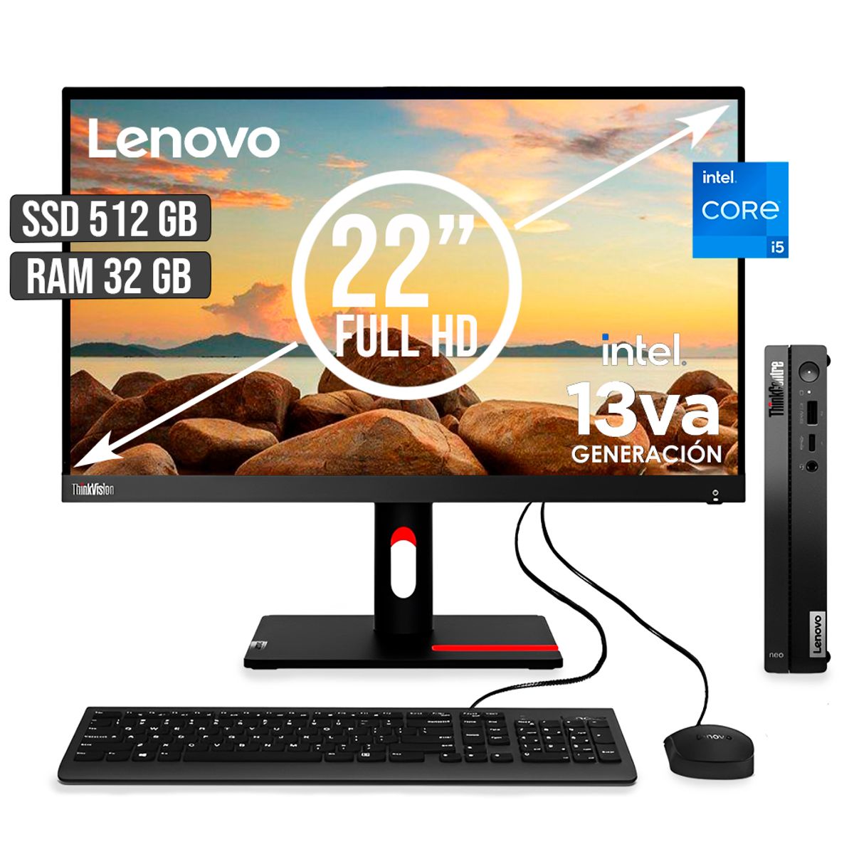 LENOVO - COMPUTADOR LENOVO THINKCENTRE TINY INTEL CORE I5-13420H SSD 512GB RAM 32GB LED 22 FHD