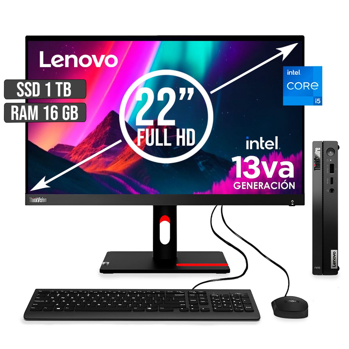 Lenovo - COMPUTADOR LENOVO THINKCENTRE TINY INTEL CORE I5-13420H SSD 1TB RAM 16GB LED22