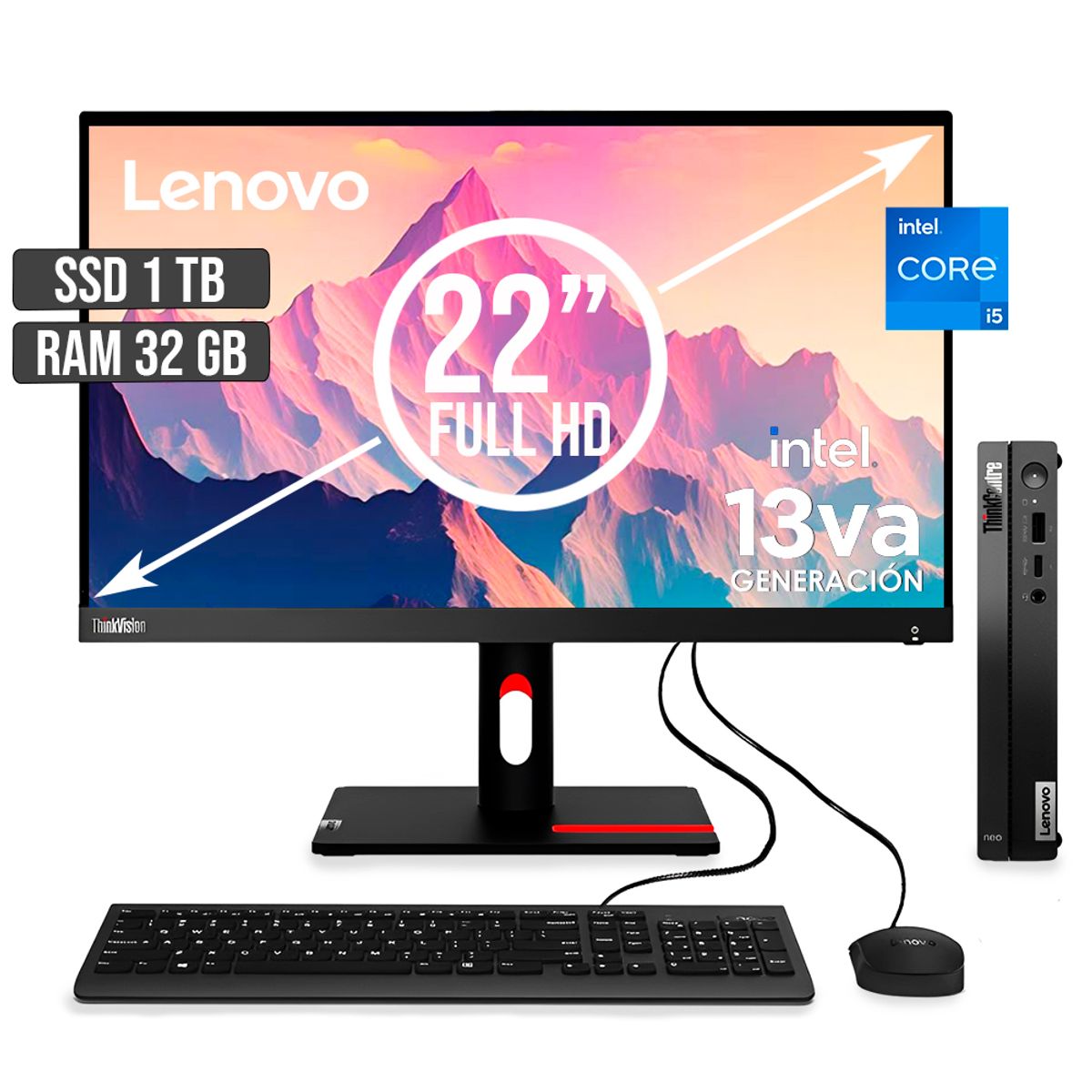 LENOVO - COMPUTADOR LENOVO THINKCENTRE TINY INTEL CORE I5-13420H SSD 1TB RAM 32GB LED22