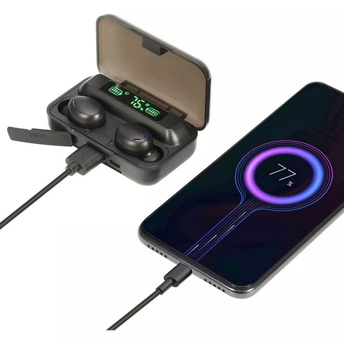 DAYOSHOP - Audífonos Bluetooth Touch + Caja De Carga + Power Bank