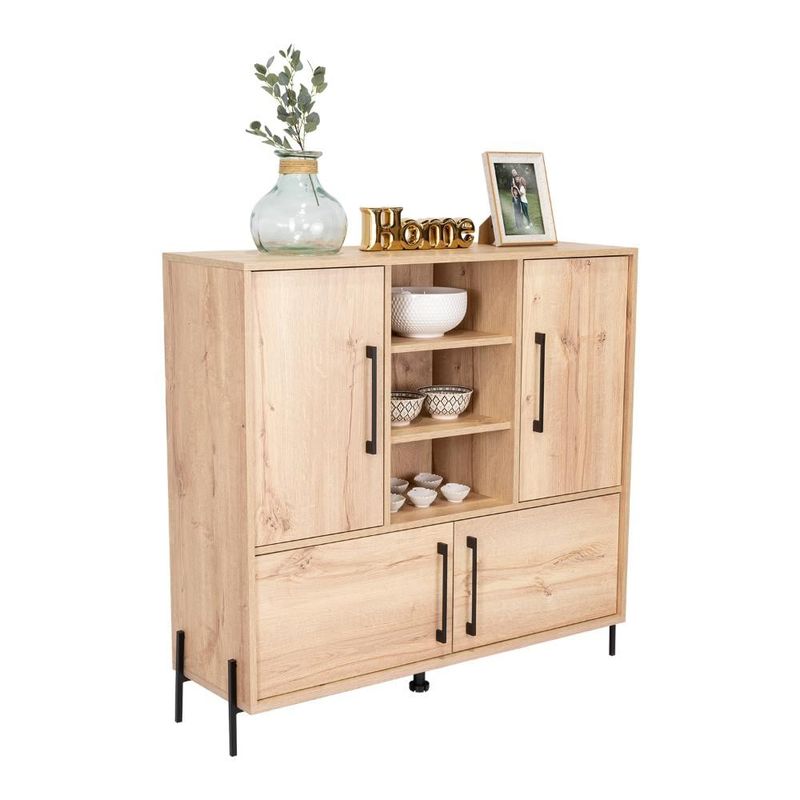 RTA DESIGN - Mesa Auxiliar Roust Café Claro con Cuatro Puertas y Amplio Espacio de Almacenamiento