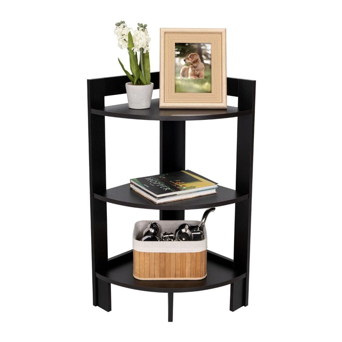 RTA DESIGN - Mesa Auxiliar Esquinera Athos Wengue con Tres Entrepaños