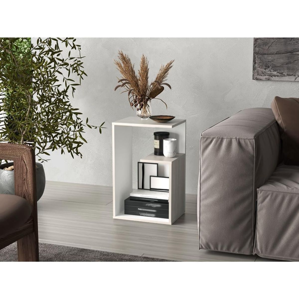 RTA DESIGN - Mesa Auxiliar Evert Tivoli y Blanco Duqueza con diseño moderno y espacio para ubicar objetos