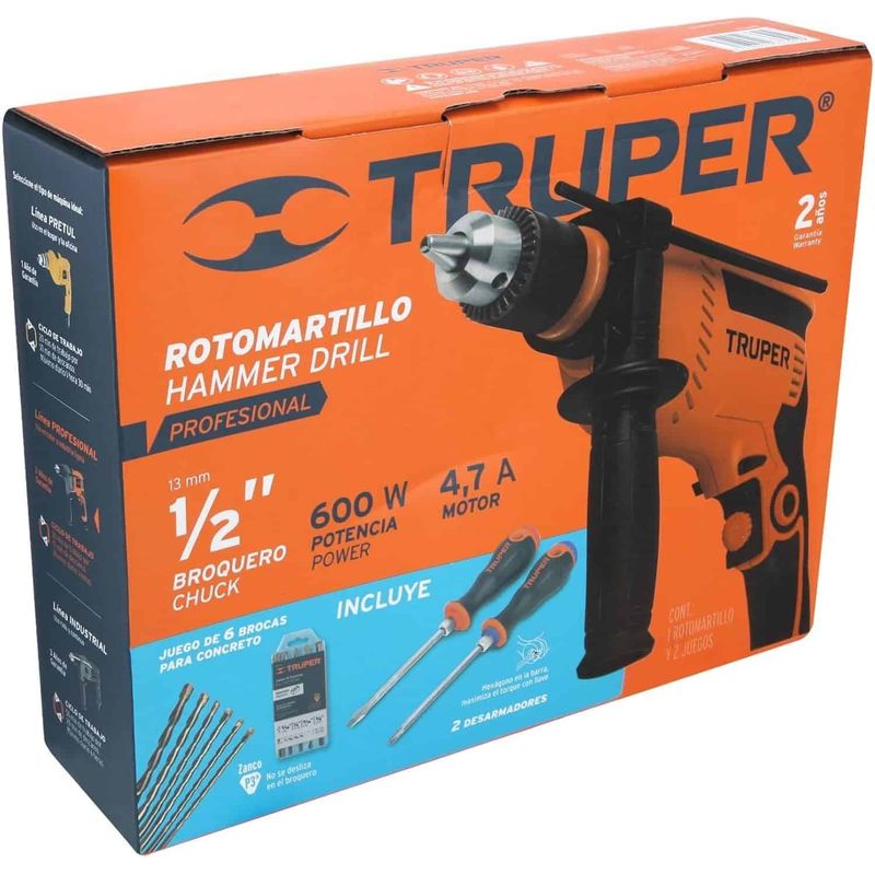 GENERICO - Combo rotomartillo 600W con brocas y desarmadores Truper