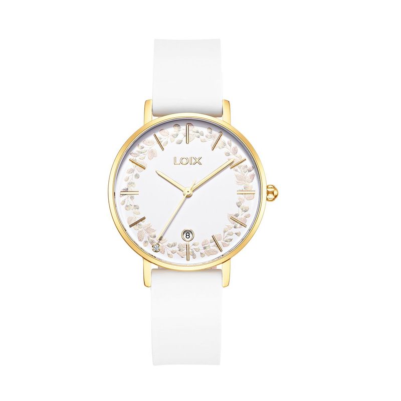 LOIX - Reloj mujer L1292-1 Blanco con dorado tablero blanco