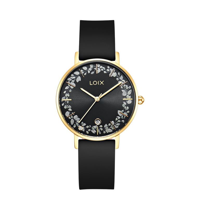 LOIX - Reloj mujer L1292-4 Negro con dorado tablero negro