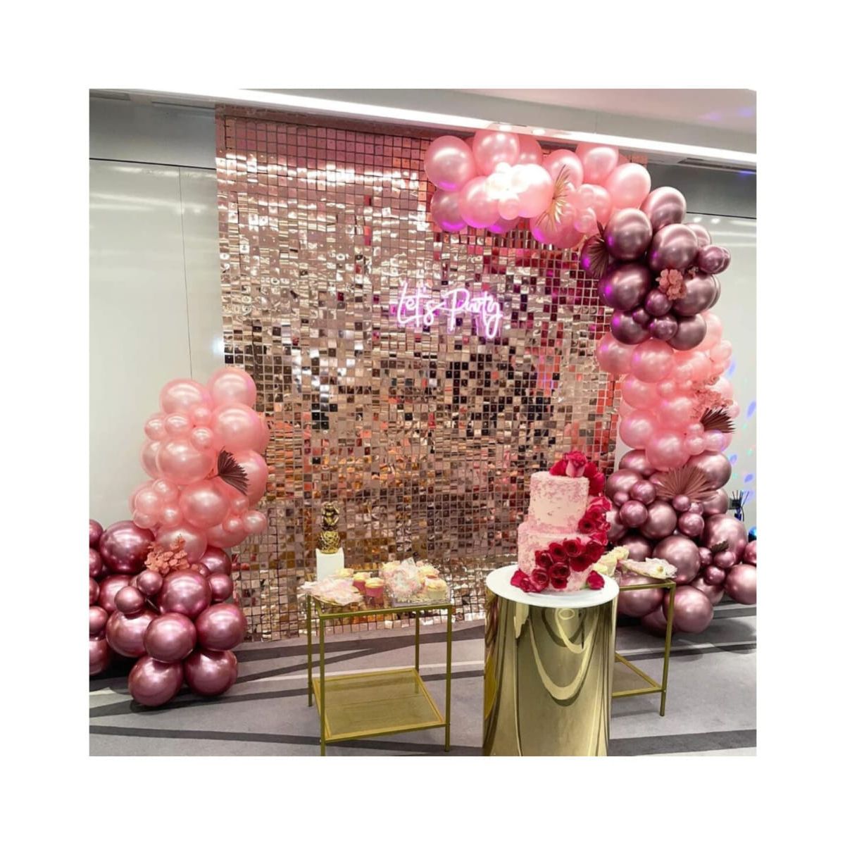 INFANTILES CAJUROMIX - Fondo Oro Rosa Cortina De Lentejuelas 18 Paneles De Pared