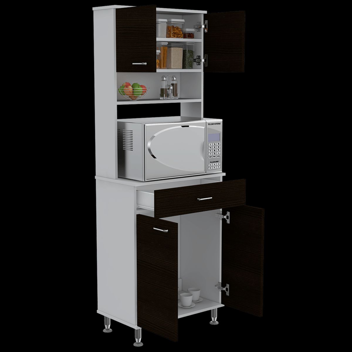 RTA DESIGN - Alacena Huzy Blanco y Wengue con Amplia Capacidad de Almacenamiento