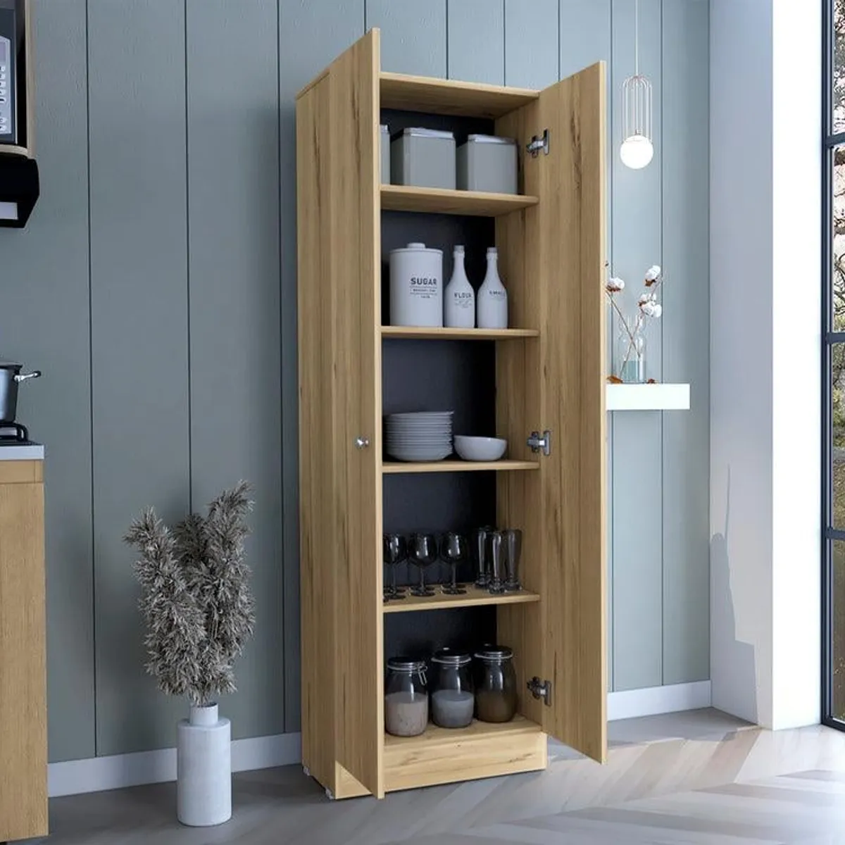 RTA DESIGN - Alacena Multiusos Benna Cafe Claro y Wengue con Cuatro Entrepaños ZF