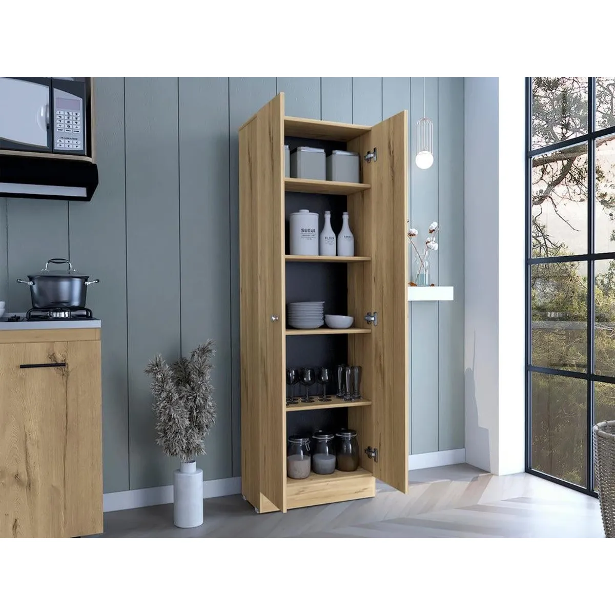 RTA DESIGN - Alacena Multiusos Benna Cafe Claro y Wengue con Cuatro Entrepaños ZF