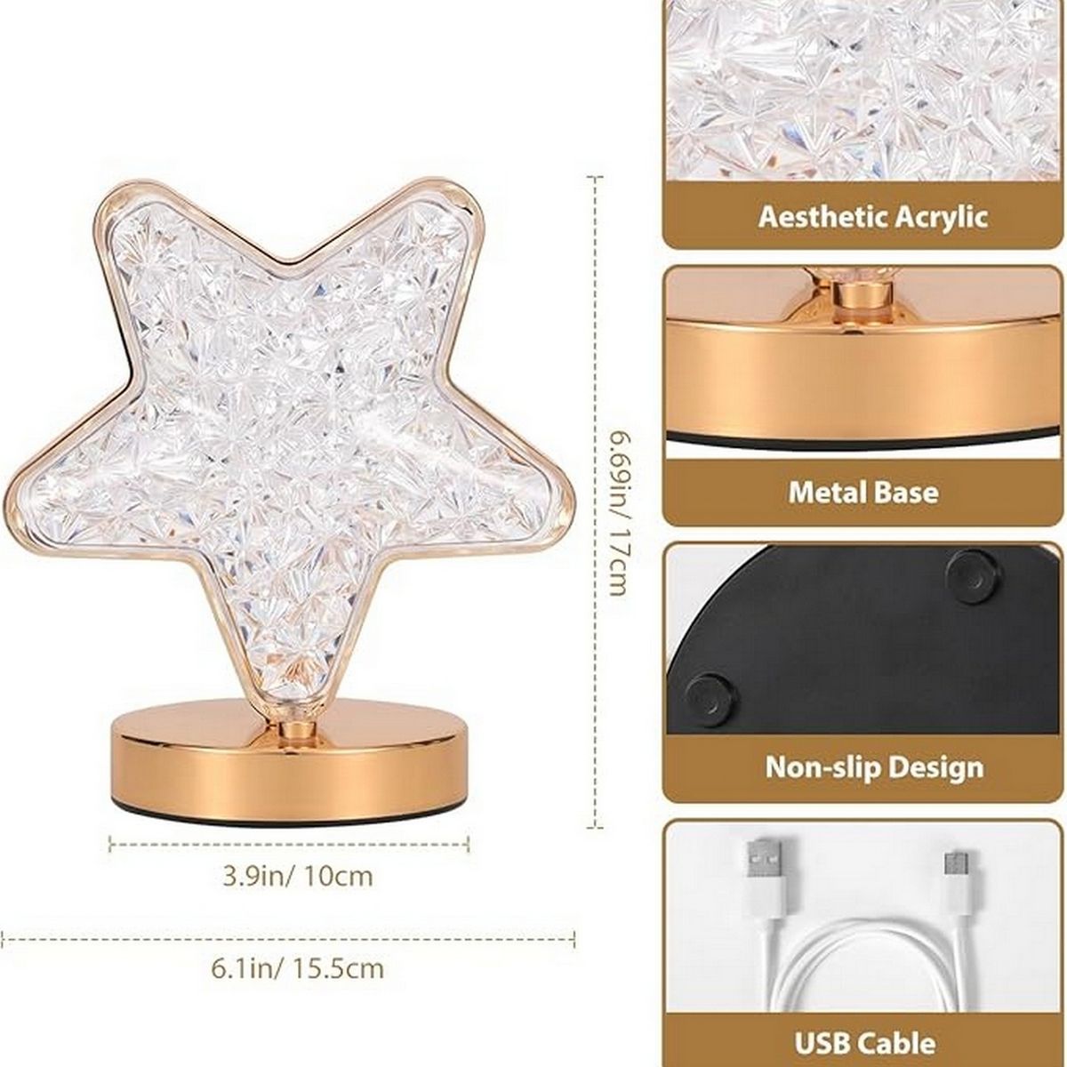 DAYOSHOP - Lámpara De Mesa Recargable Estrella Tactil Luz Calida Mixta