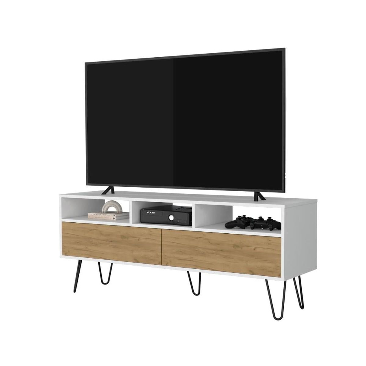 RTA DESIGN - Mesa para TV Tory Blanco y Fresno Europeo con Espacio Para Televisor de Hasta 60 Pulgadas ZF