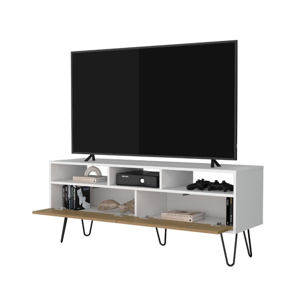 RTA DESIGN - Mesa para TV Tory Blanco y Fresno Europeo con Espacio Para Televisor de Hasta 60 Pulgadas ZF