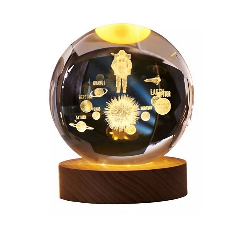 DAYOSHOP - Lampara De Cristal Bola 3d Astronauta Planetas Base Madera