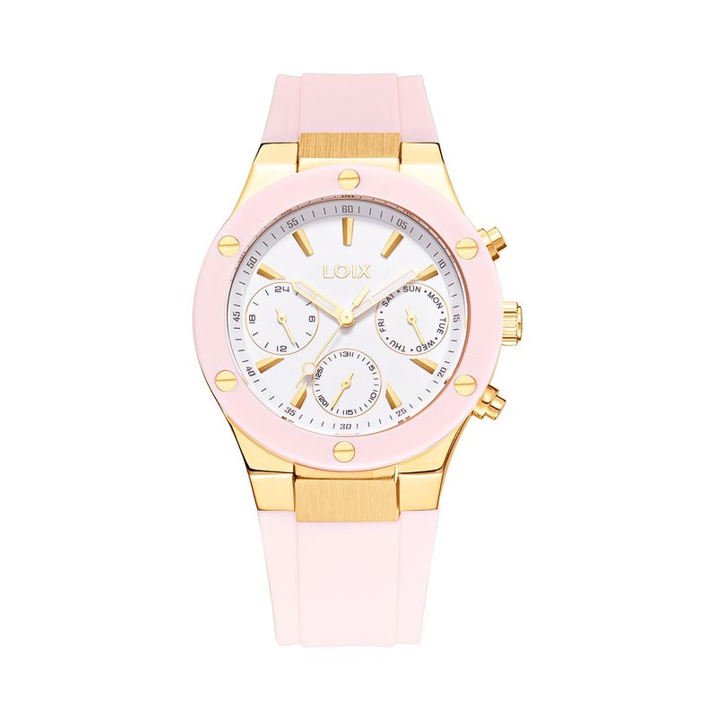 LOIX - Reloj mujer LA1126-8 Rosado con oro rosa bisel rosado tablero blanco
