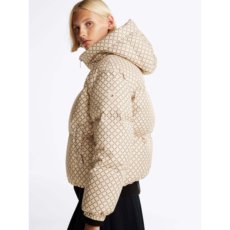 TOMMY HILFIGER - Chaqueta beige acolchada con estampado distintivo Tommy Hilfiger