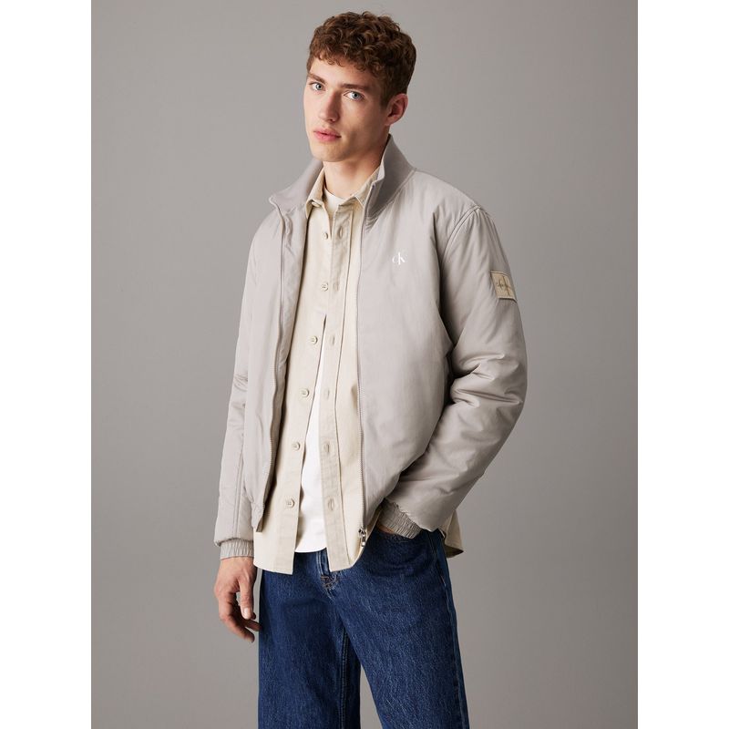 CALVIN KLEIN - Chaqueta gris de nailon acolchado con cremallera Calvin Klein