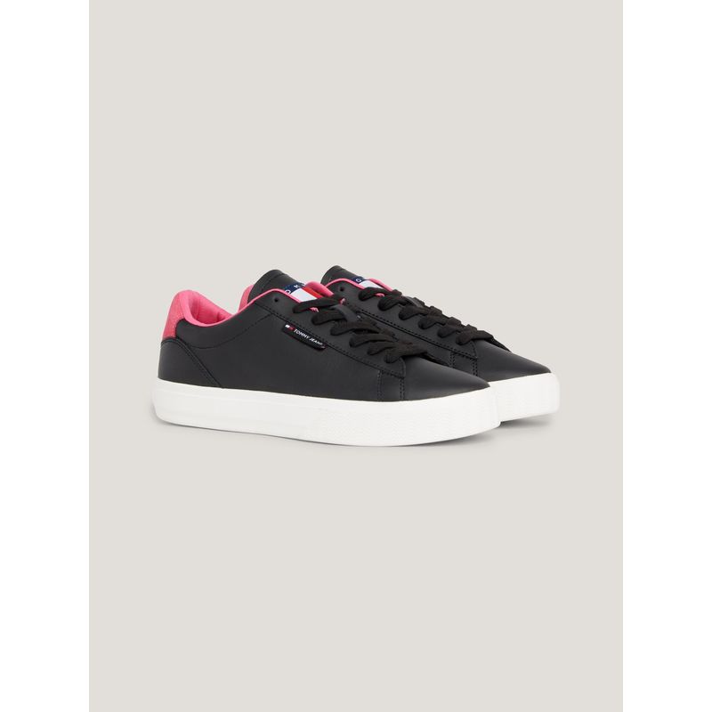 TOMMY HILFIGER - Tenis negro Essential de cuero con logo Tommy Hilfiger