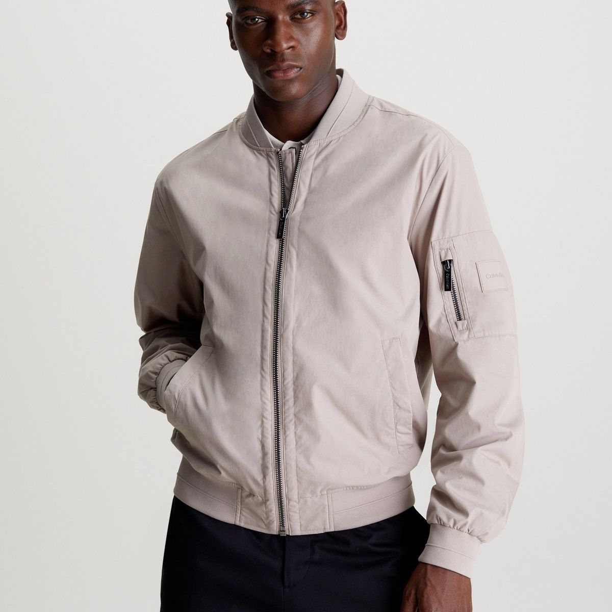 CALVIN KLEIN - Chaqueta beige bomber de nailon de algodón Calvin Klein