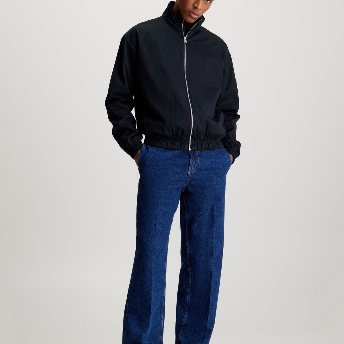 CALVIN KLEIN - Rompe viento negro relaxed de algodón con cremallera Calvin Klein