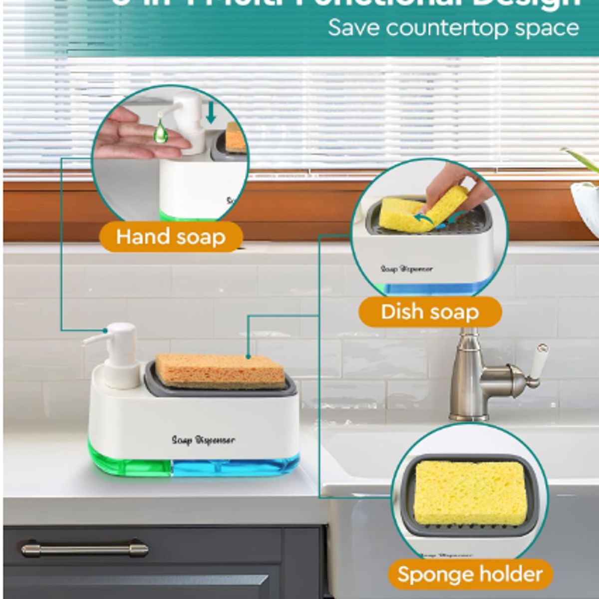 SOAP MAGIC - Dispensador de Jabón Líquido Lavaloza con Esponja Doble