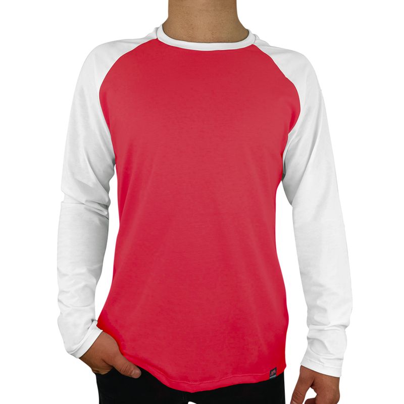 FUERA DEL MOLDE - Camiseta Rojo Manga Larga Raglan Ranglan Unisex Premium