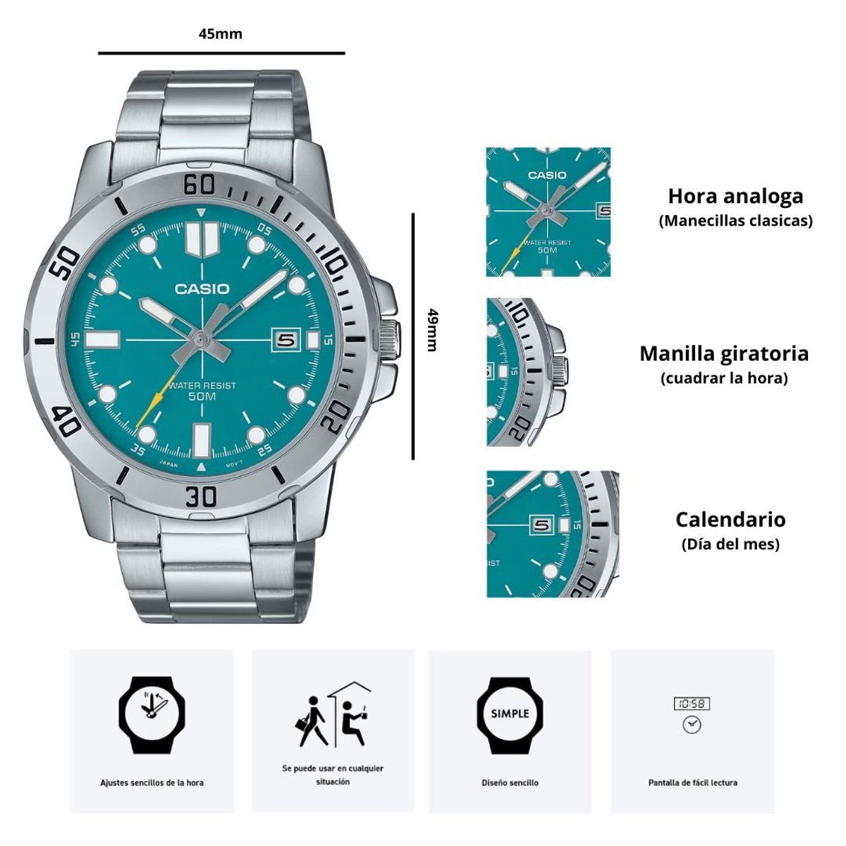 CASIO - Reloj Casio Referencia MTP-VD01D-3E2 Diseño Elegante