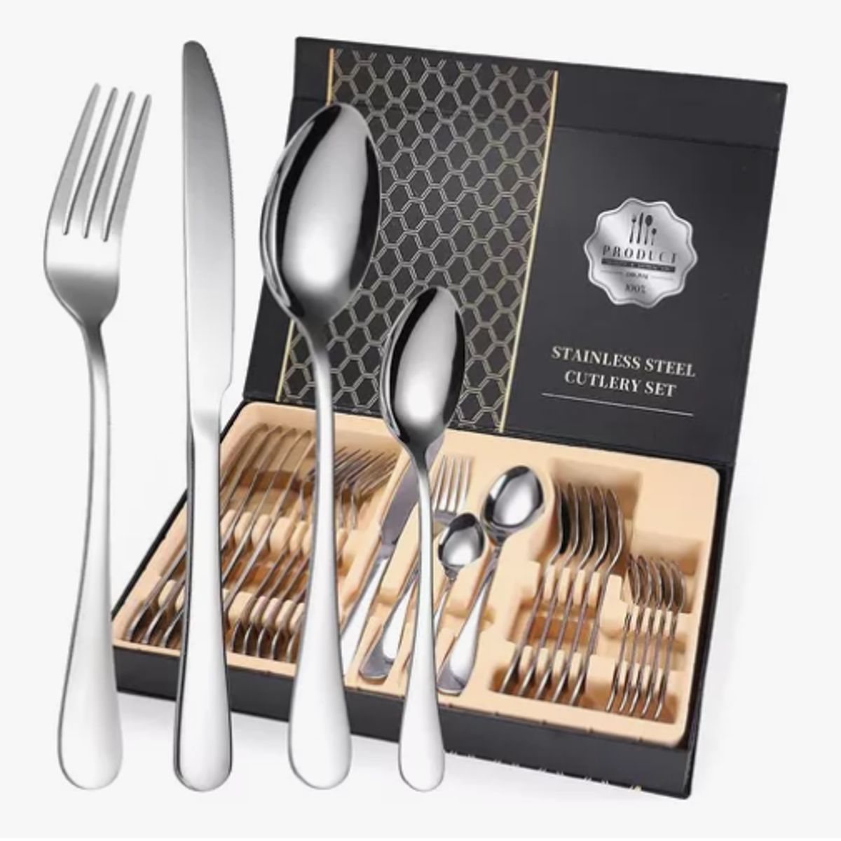 STAINLESS STEEL - Juego de cubiertos set 24 piezas acero inoxidable plateado