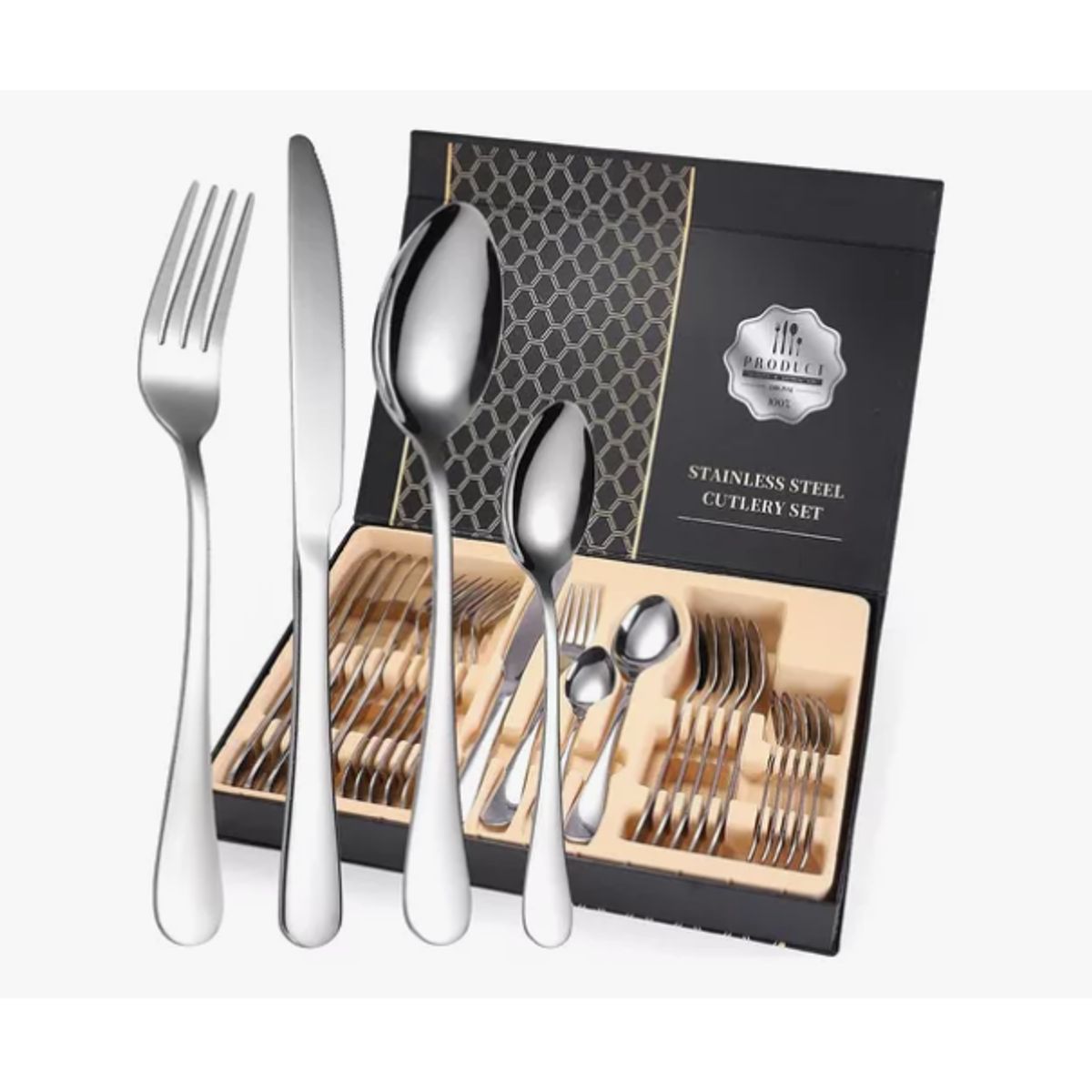STAINLESS STEEL - Juego de cubiertos set 24 piezas acero inoxidable plateado