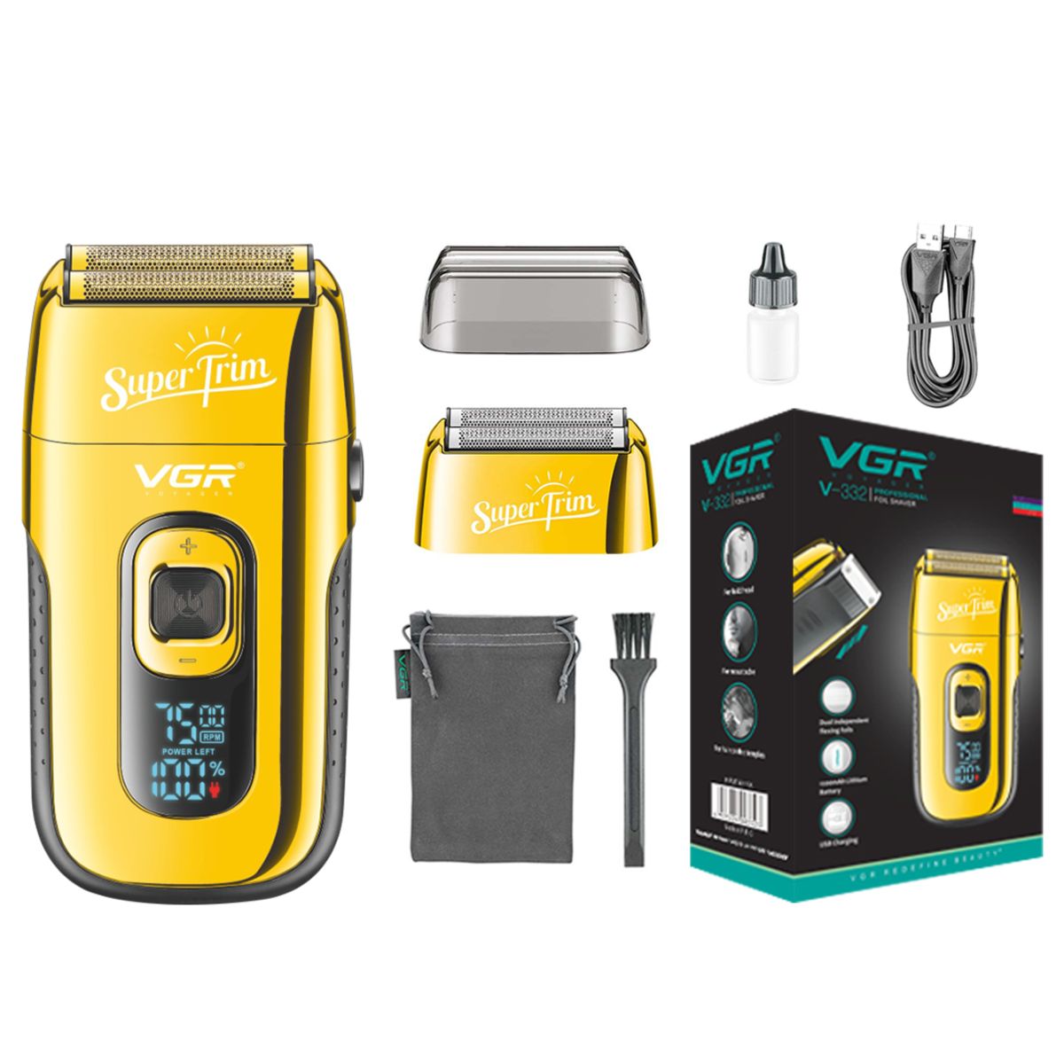 GENERICO - Afeitadora Eléctrica Hombre VGR Trimmer Barba 2en1 Dorado
