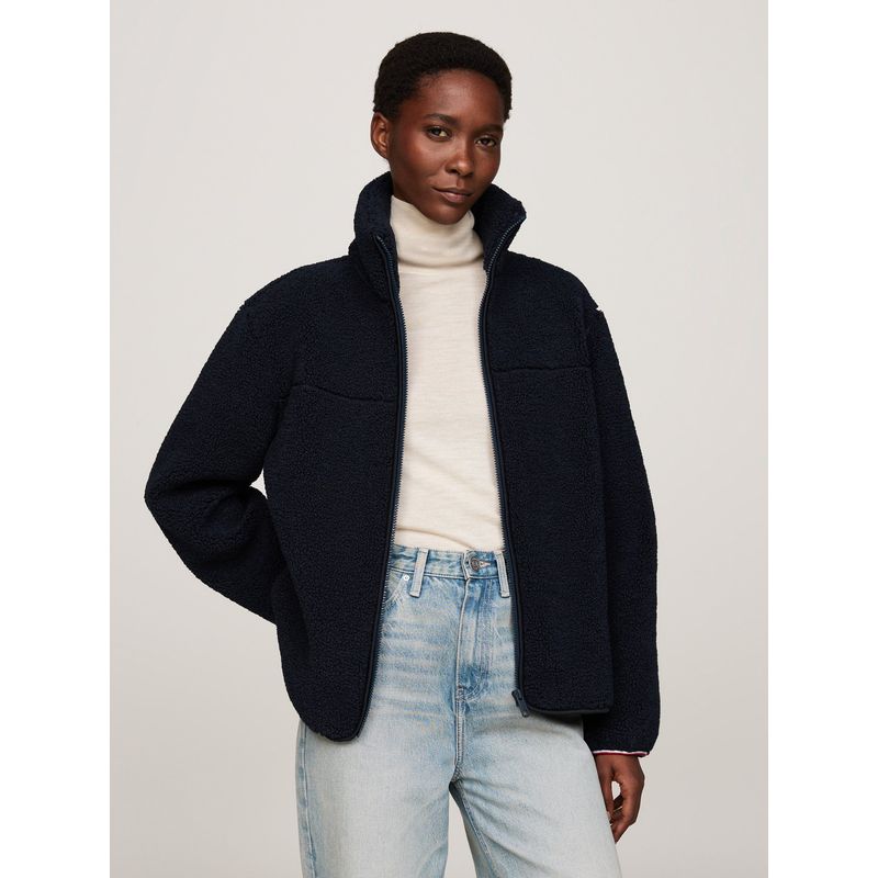 TOMMY HILFIGER - Chaqueta Azul de Corte Amplio En Tejido Polar De Peluche Tommy Hilfiger